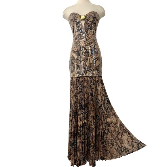 Rebecca Vallance Bellis Strapless Gown Sequin Animal Print Maxi Dress 8 (US4)NWT - Picture 1 of 14